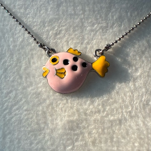 🐡 Cookie Lee Pink and Yellow Fish Pendant Necklace - Picture 1 of 5